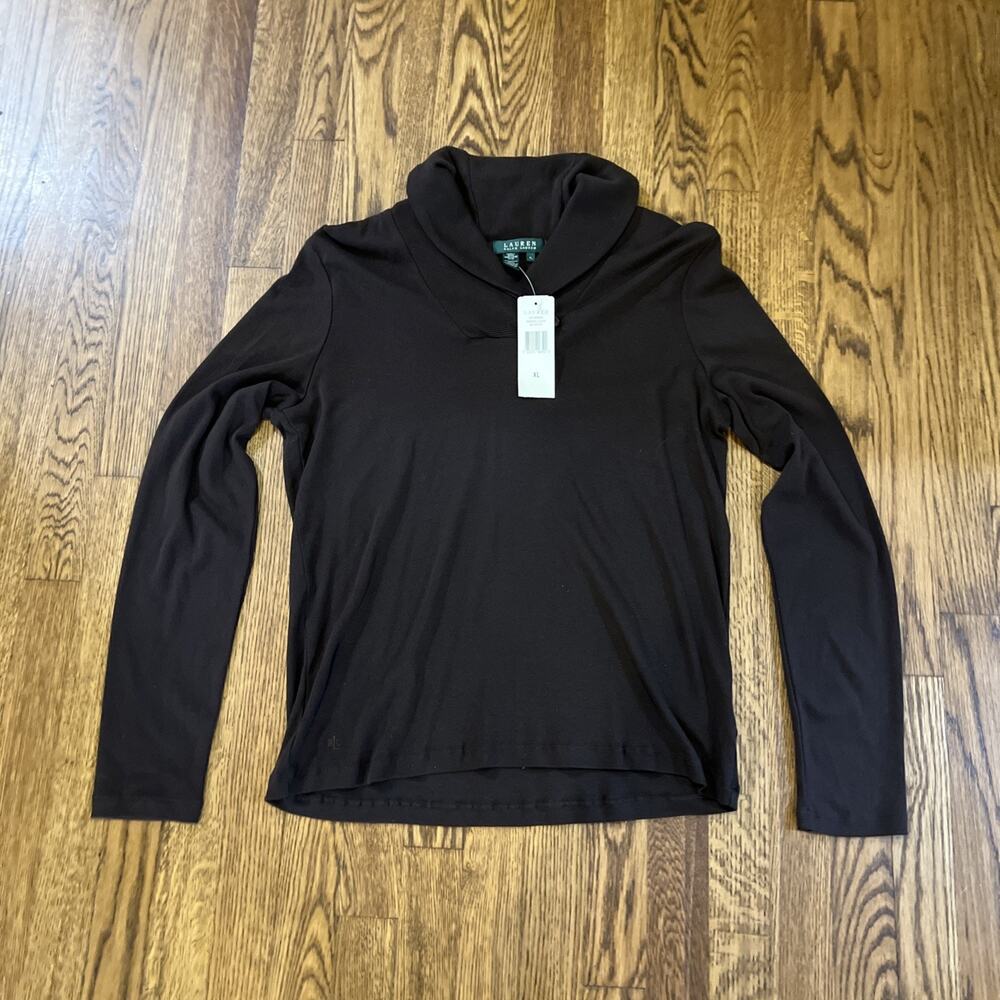 NWT VTG Ralph‎ Lauren Womens XL Shawl Collar Pull Over Leather Cotton